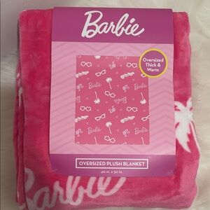 Barbie Plush Throw Blanket - Hot Pink & White